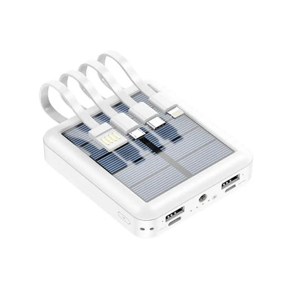Large-capacity 20000 mAh outdoor mini mobile power bank with its own line solar power sharing four-wire power bank